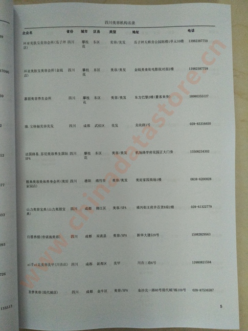 四川美容機(jī)構(gòu)企業(yè)黃頁(yè)收錄了最新的四川美容機(jī)構(gòu)企業(yè)名單，具有極高的營(yíng)銷價(jià)值，實(shí)實(shí)在在提高銷售業(yè)績(jī)